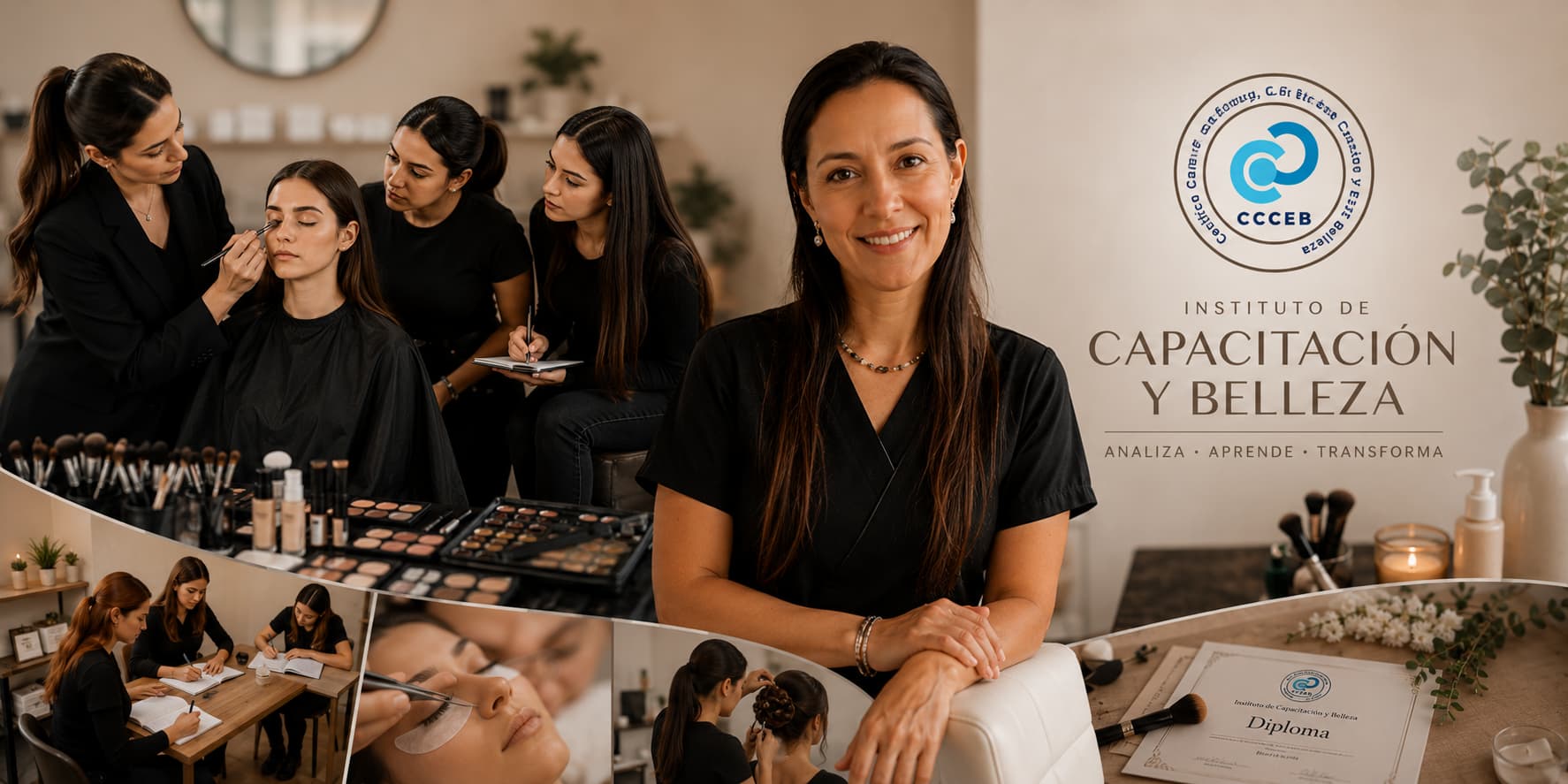 Equipo CCCEB Instituto trabajando en sesión de maquillaje profesional
